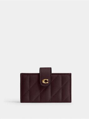 Coach Quilted Leather Wallet in Dark Plum with Gold Hardware